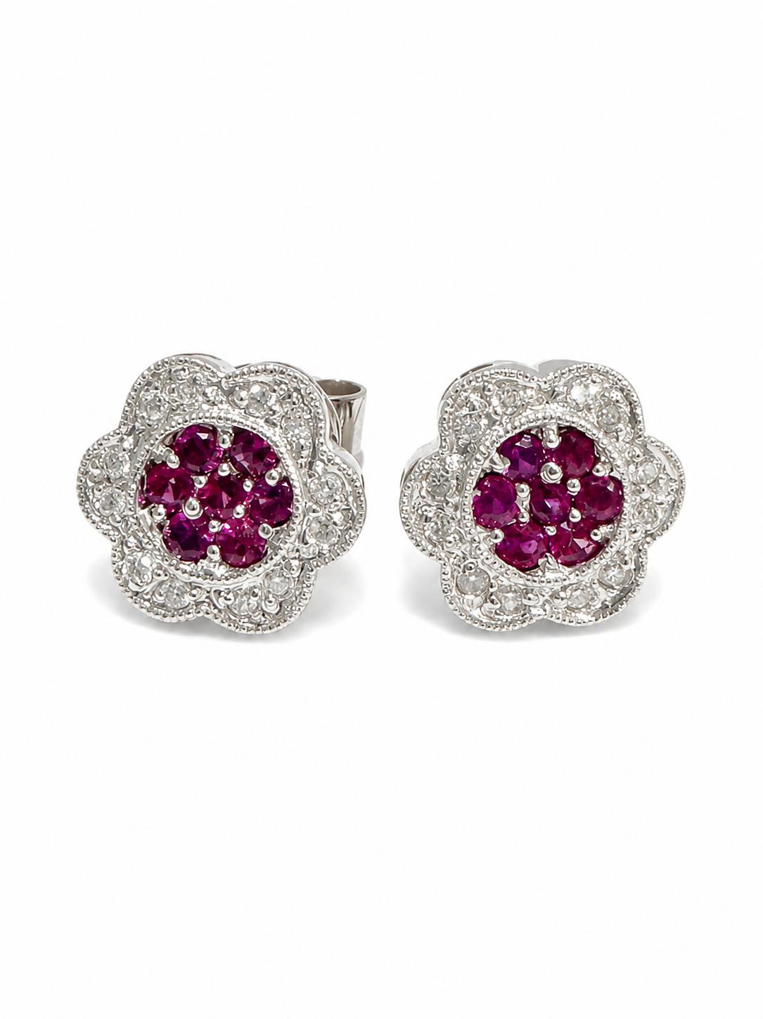 Ruby and Diamonds Flower studs earrings SOLD