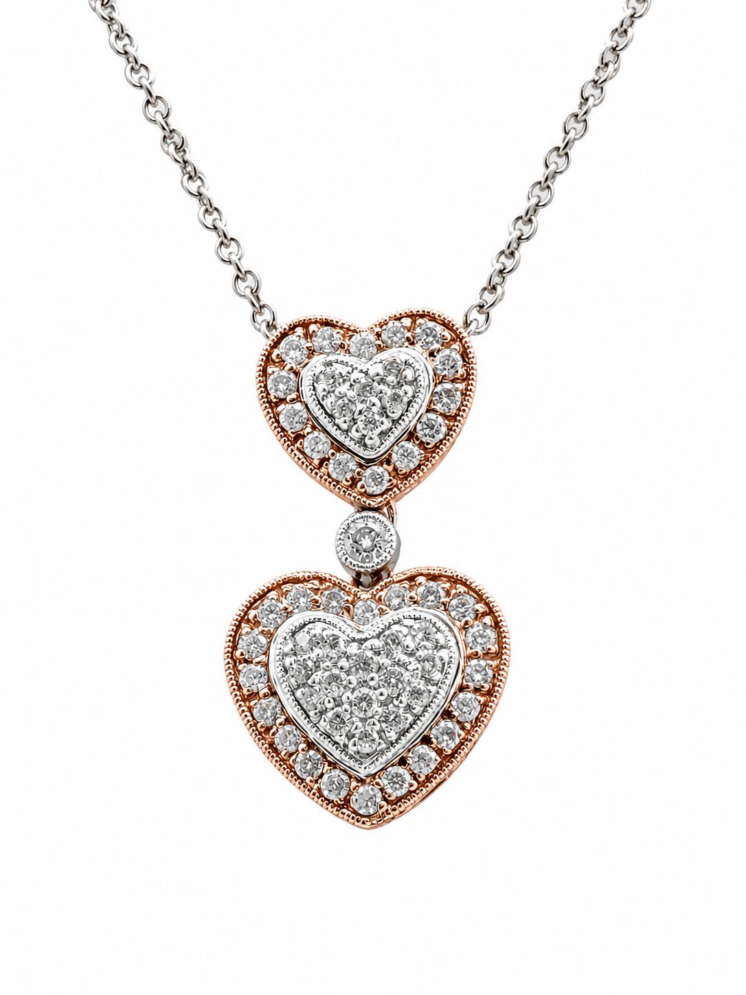 Elegant Double Heart Diamond Pendant Necklace 18K White and Rose Go         ld Sold      ld