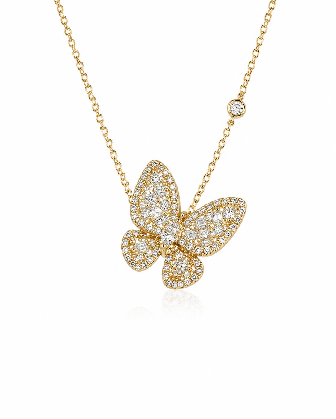 Butterfly Diamond Pendant Necklace 14K Yellow Gold