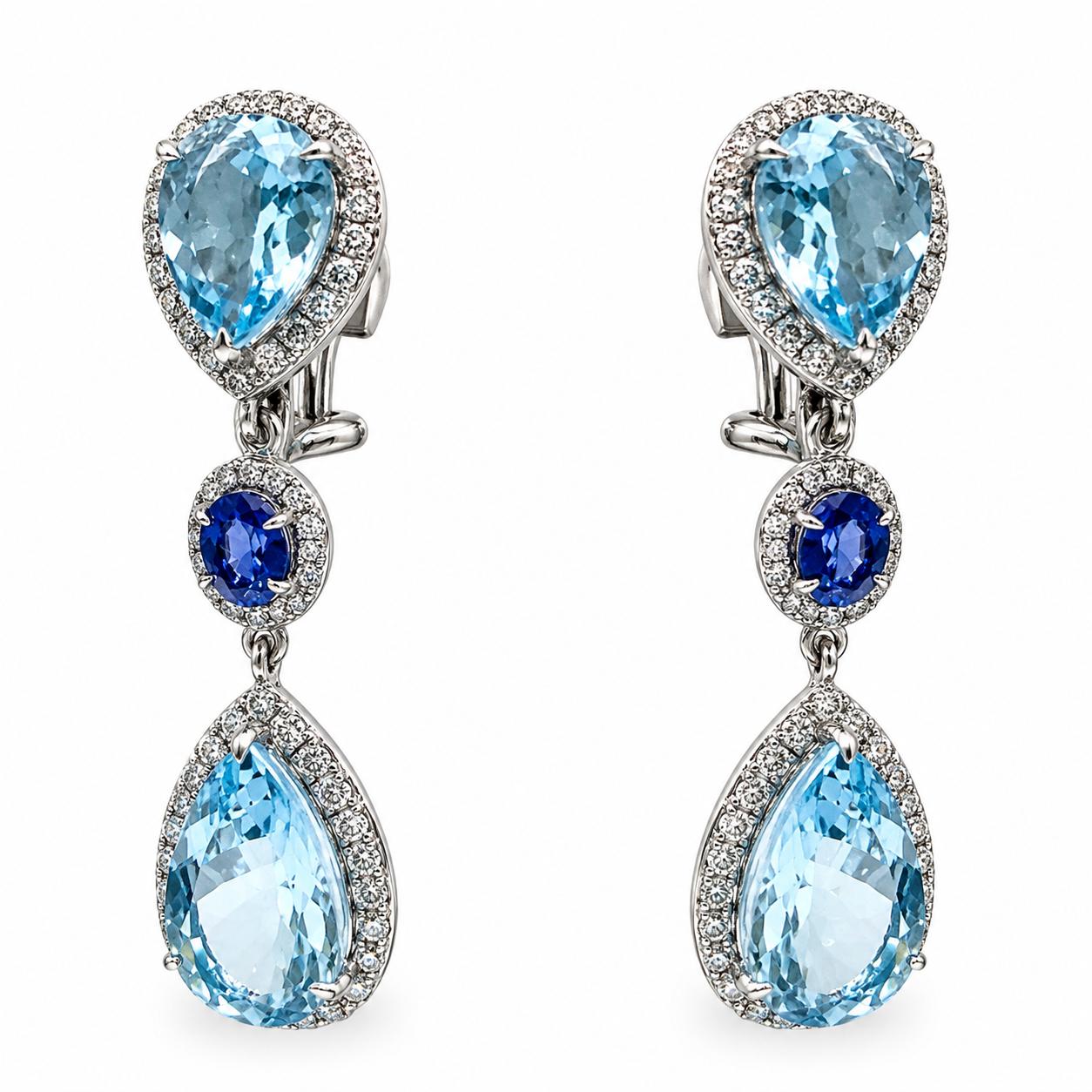 Blue Topaz and Diamond drop earrings 