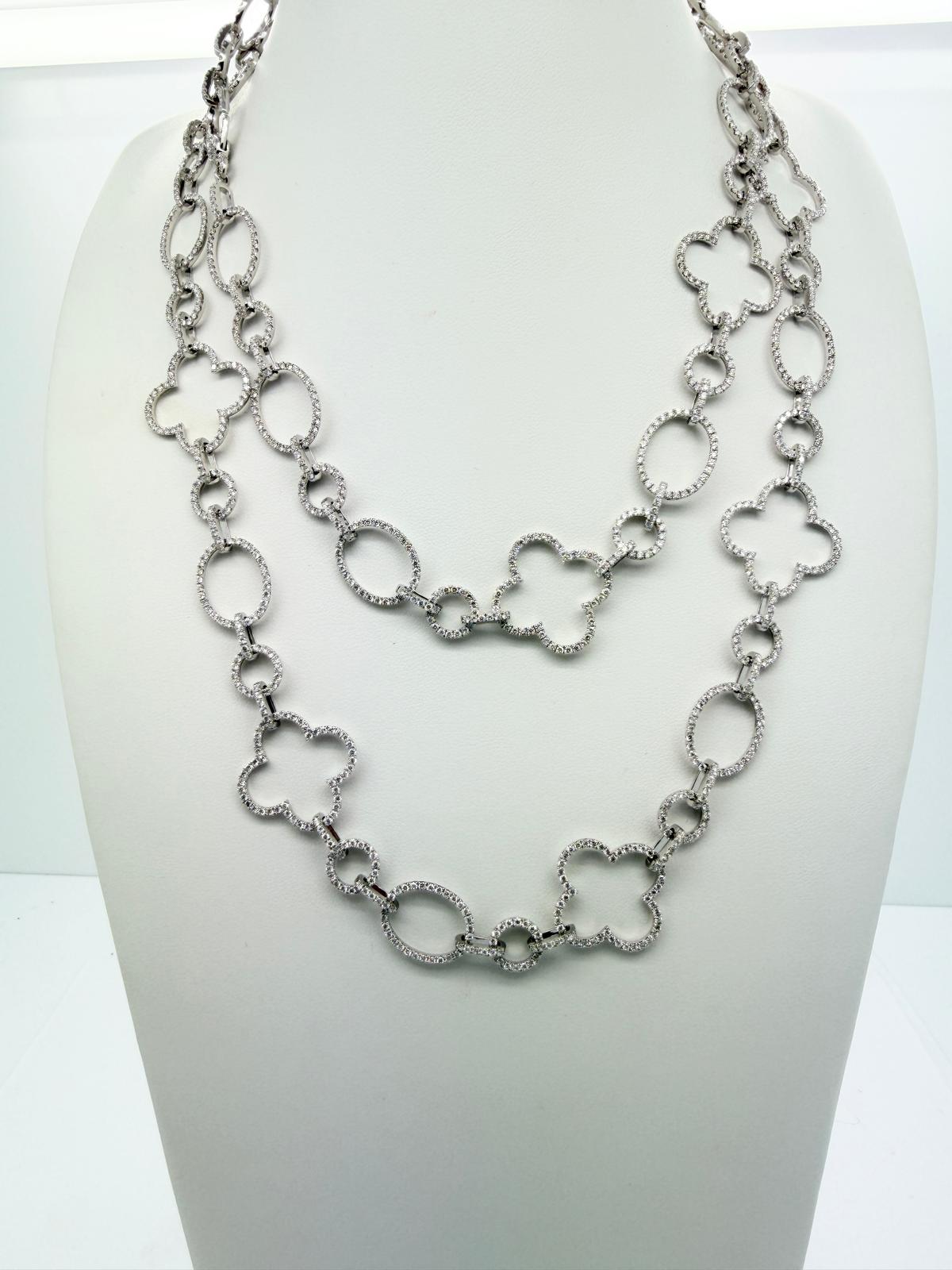 Stunning Diamond Necklace 18K White Gold, 36" long