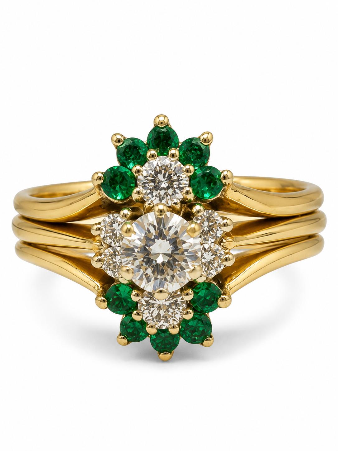 Emerald and Diamond Ring 14K Yellow Gold 