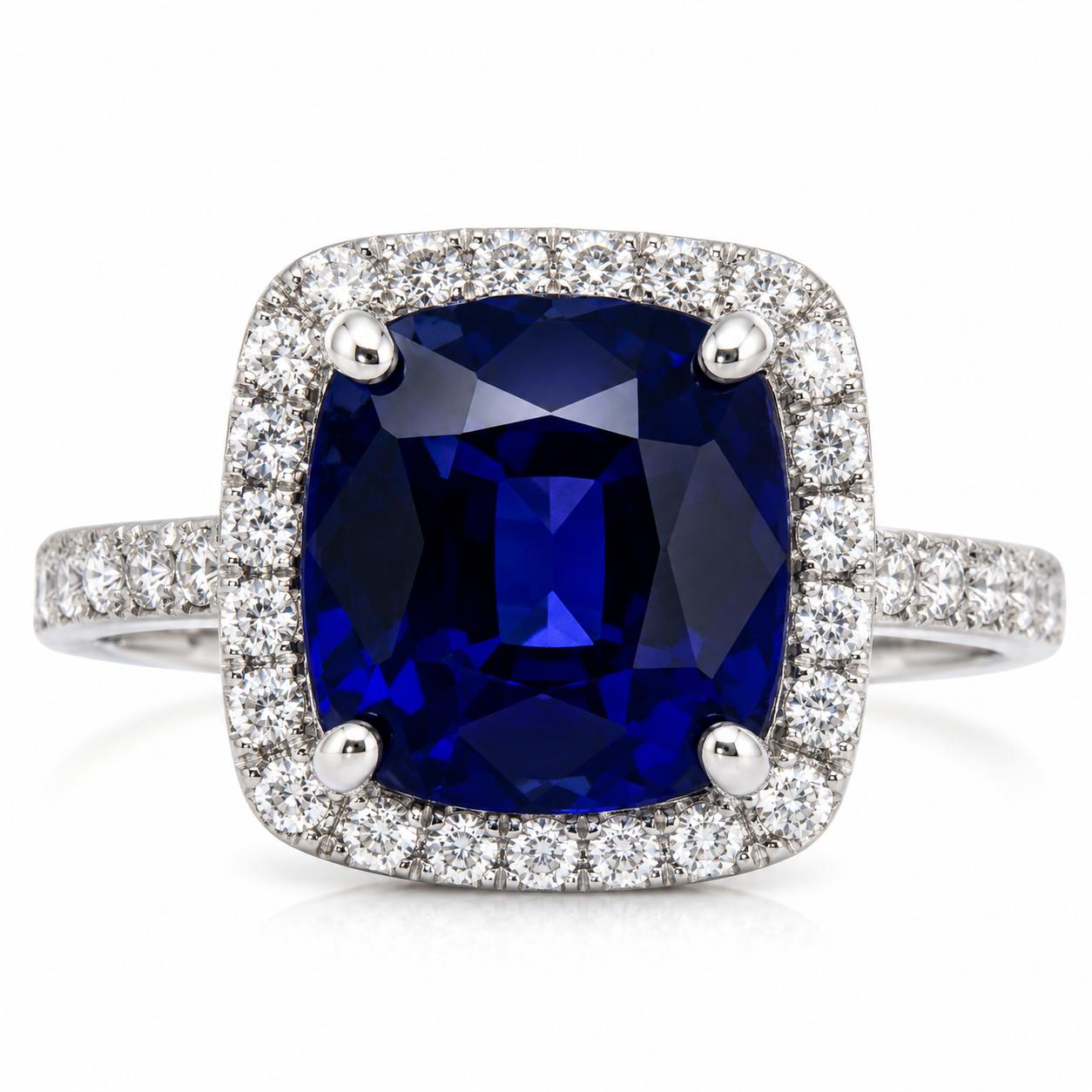 Ceylon Sapphire Ring 18K White Gold /Swiss Certificate