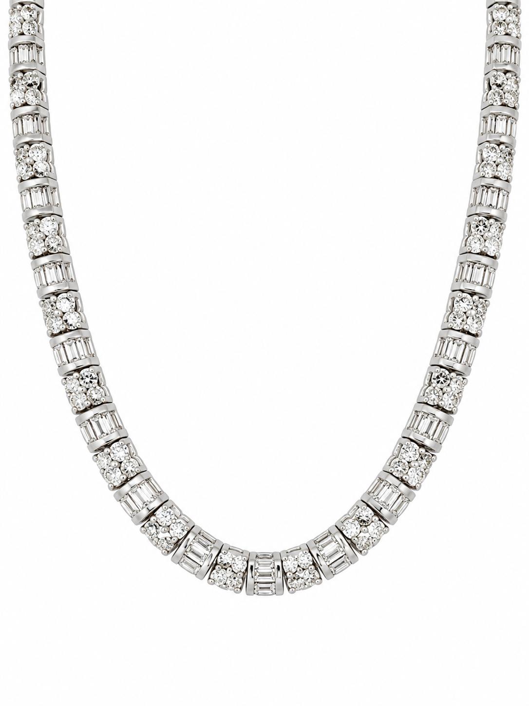Elegant Tennis Necklace 18K White Gold with Baguette Diamonds SOLD