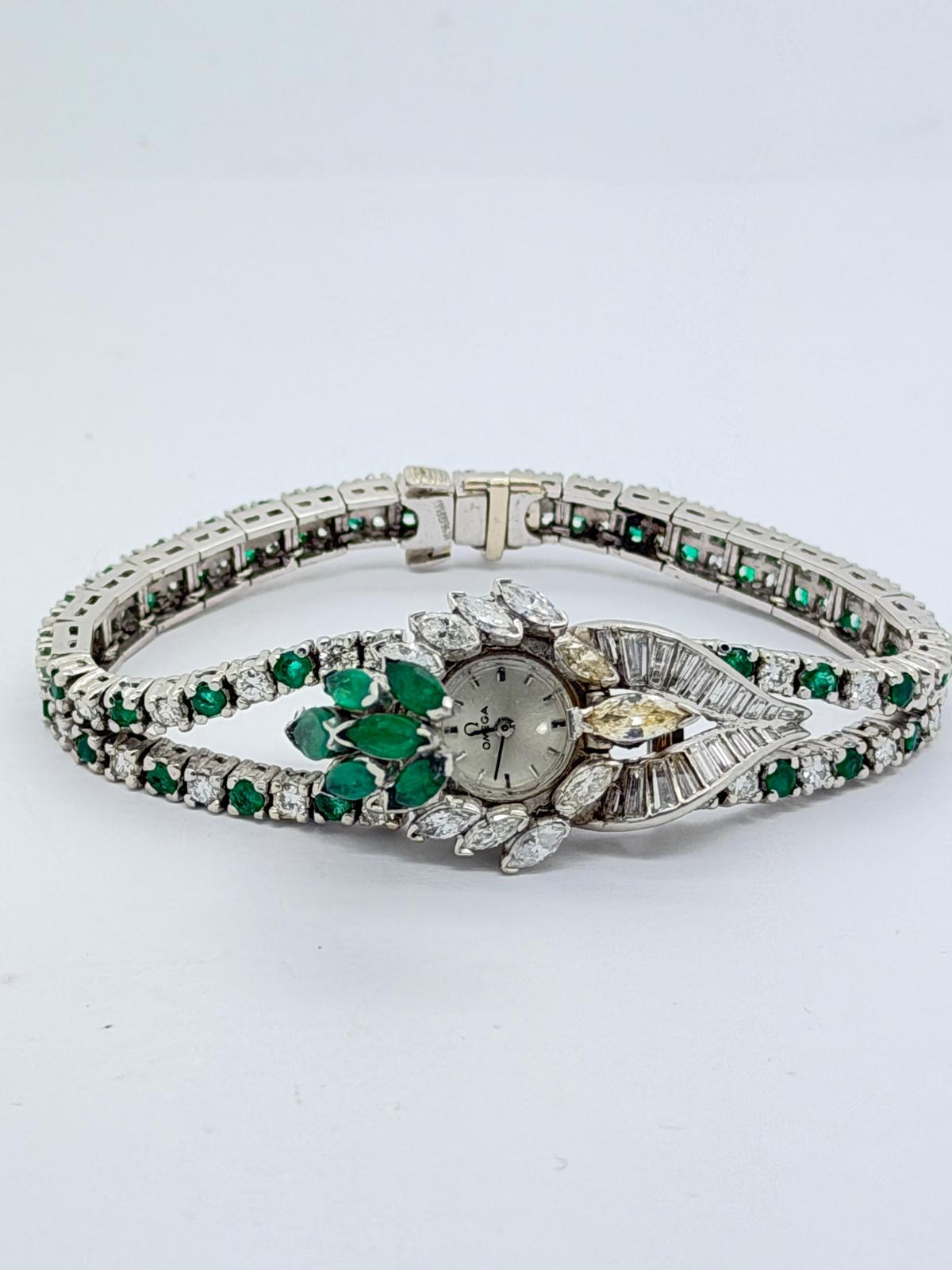 Platinum, Emerald And Diamond Bracelet / Watch
