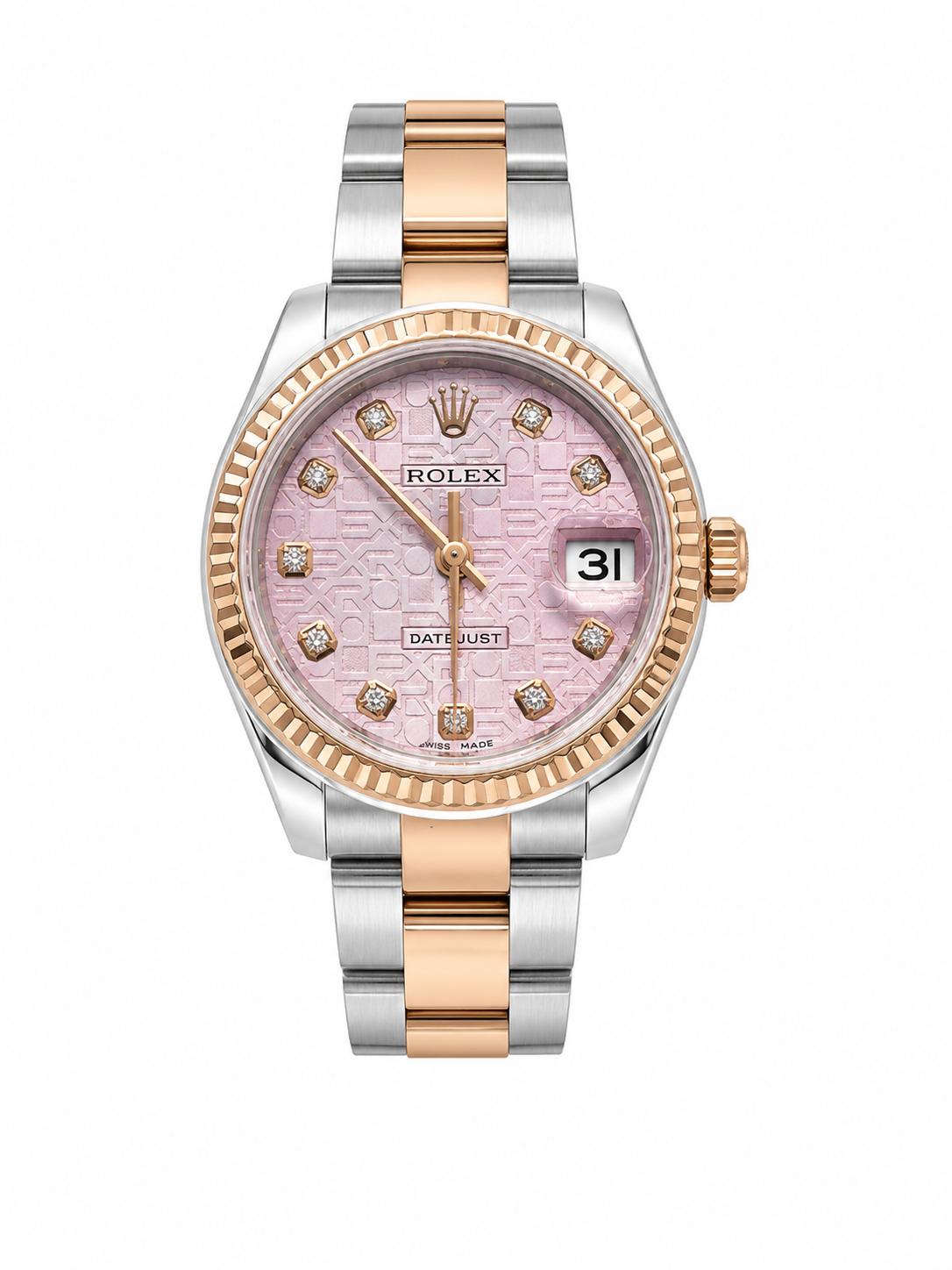 Rolex Date just Pink Dial Diamond Bezel 2 Tone